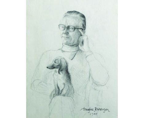 Douglas Anderson (20th Century) British. Portrait of Man, Seated with his Dog, Pencil, Signed and Dated 1985, 12.5" x 10", an