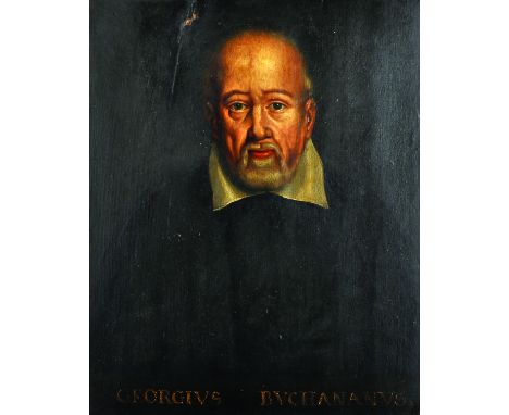 16th Century English School. A Portrait of George Buchanan, 1506-1582, Scotland, Oil on Panel, Inscribed 'Georgius Buchananus