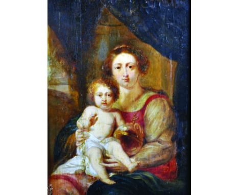17th Century Dutch School. A Mother and Child, in an Interior, Oil on Panel, 15.5" x 11.5".