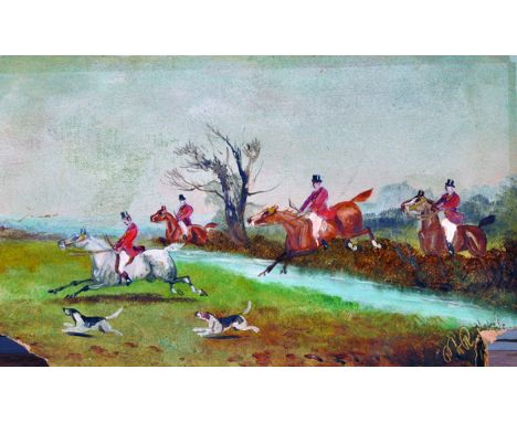 Philip Henry Rideout (1860-1920) British. A Hunting Scene, Oil on Board, Signed, Unframed, 5.5" x 9", and three others by the