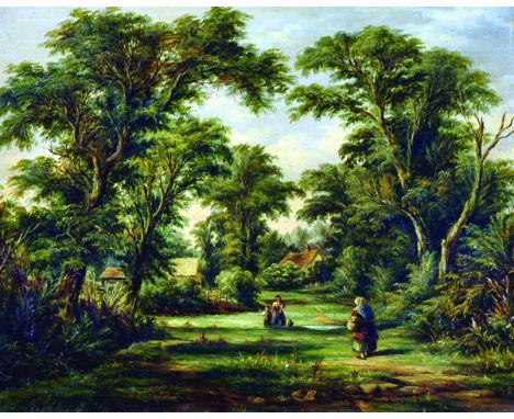J... Williams (19th Century) British. 'Sydenham', with Figures on a Tree Lined Path, Oil on Panel, Inscribed on the reverse, 