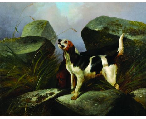 Colin Graeme Roe (1858-1910) British. "Otter Hunting", with Dogs on the Rocks, Oil on Canvas, Signed and Dated '87, and Signe