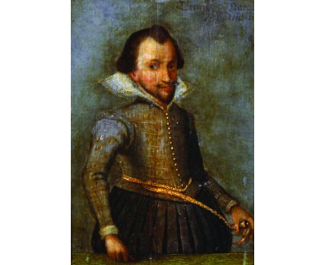 17th Century European School. Portrait of Erneist Marggraff Gutenburg, Oil on Panel, Inscribed, 8" x 5.75".