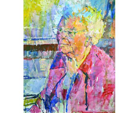 Roger Bliss (20th Century) British. Half Length Portrait of a Lady, Wearing Glasses, Mixed Media, Signed with Studio Stamp, U