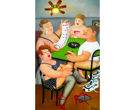 Beryl Cook (1926-2008) British. "Strip Poker", Lithograph, Published by Alexander Gallery, Signed in Pencil, 24.25" x 14.25".