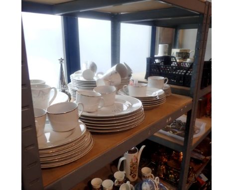 Shelf of mixed ceramics to include Sabichi dinner service. Not available for in-house P&amp;P 