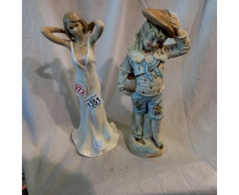 Leonardo figurine and a German bisque example, largest H: 31 cm. UK P&amp;P Group 3 (£30+VAT for the first lot and £8+VAT for