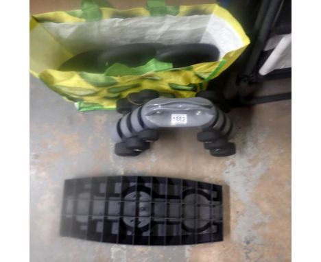 Six graduating dumbbells on stand, with three graduating kettle bell weights. Not available for in-house P&amp;P