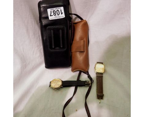 Leather cased folding collarmans bottle opener, a Seiko quartz wristwatch, and a camera. UK P&amp;P Group 1 (£16+VAT for the 