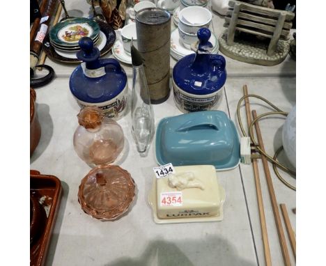 Mixed glassware and ceramics, including two navy rum decanters. Not available for in-house P&amp;P