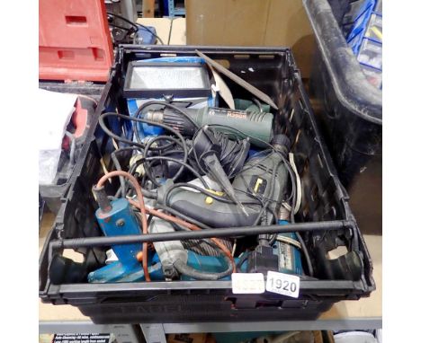 Box of mixed power tools including Bosch. Not available for in-house P&amp;P 