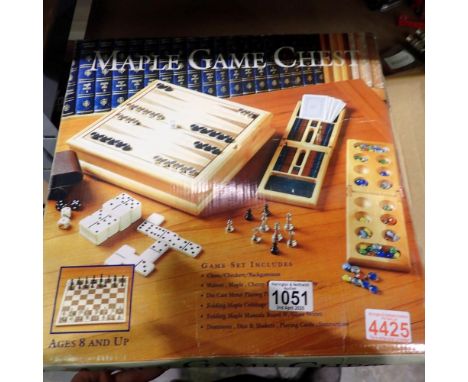 Maple game companion chest to include chess, draughts etc. Not available for in-house P&amp;P