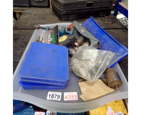 Tray of mixed tools, including drill chucks. Not available for in-house P&amp;P