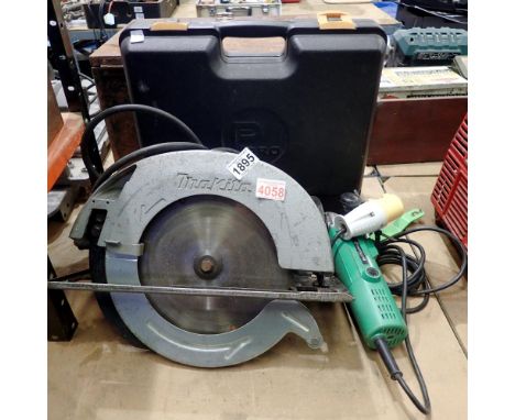 Makita circular saw, Hitachi angle grinder, both 110 v and power drill in case. Not available for in-house P&amp;P