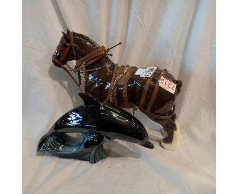 Large Poole dolphin and a ceramic horse. UK P&amp;P Group 2 (£20+VAT for the first lot and £4+VAT for subsequent lots) 