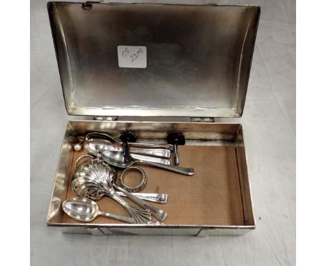 Silver plated box in the form of a trunk with contents including silver. UK P&amp;P Group 2 (£20+VAT for the first lot and £4