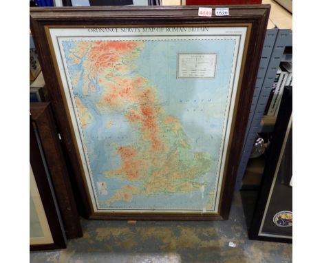 Framed Ordnance Survey map of Roman Britain, 100 x 60cm. Not available for in-house P&amp;P