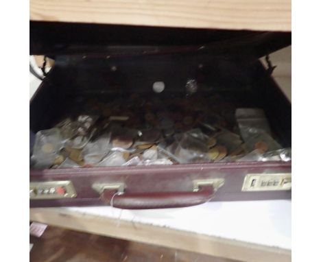 Briefcase of mainly UK coins. Not available for in-house P&P 