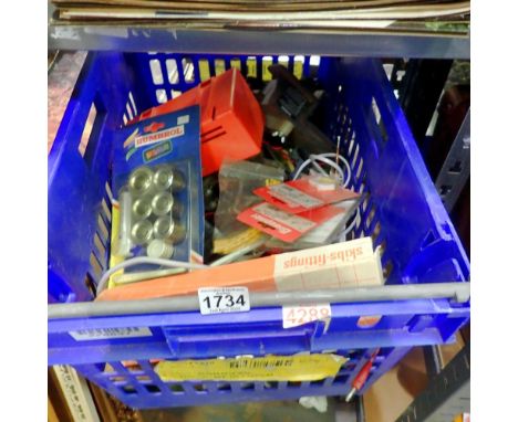 Box of mixed items, including Silverline car battery charger. Not available for in-house P&amp;P