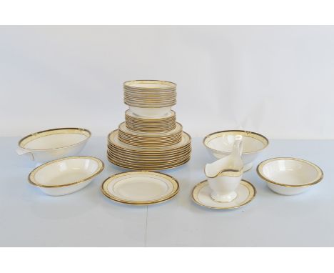 A contemporary Spode Avignon Y8600 dinner service, comprising ten dinner plates, ten side plates, ten fruit bowls and saucers