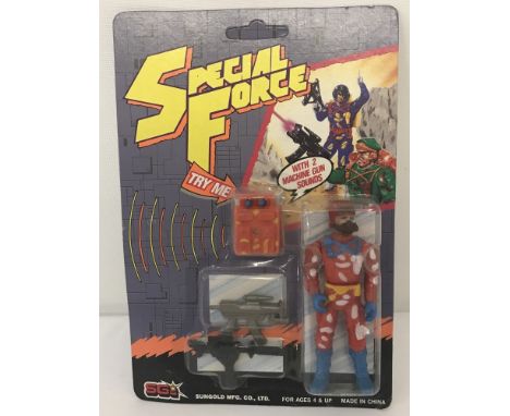 1980's Special Force "Red Fox" action figure by Sungold MFG Toys in original unopened blister pack. G.I. Joe bootleg, moveabl