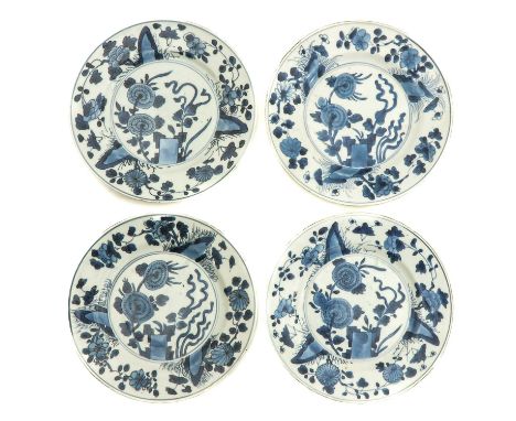 Depicting flowers in garden, Kangxi Period, 21 cm. in diameter, chip.