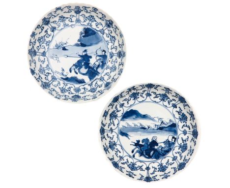 Depicting Chinese hunters on horseback, Kangxi Period, Chenghua mark, 20 cm. in diameter