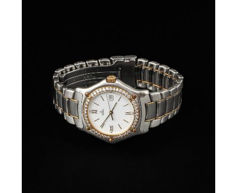 Brand Ebel case set with many diamonds on steel band case diameter 33 mm.