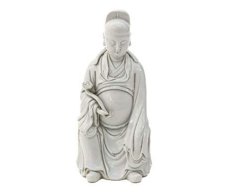 Depicting Chinese man holding a ruyi, blind seal mark on the back, 21 cm. tall. 