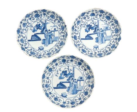Depicting figures on terrace, Chenghua mark, Kangxi Period, 20 cm. in diameter, chip and hairline.