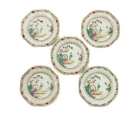 Decorated with Chinese figures on boat, circa 1800, 22 cm. in diameter, chip and hairline.