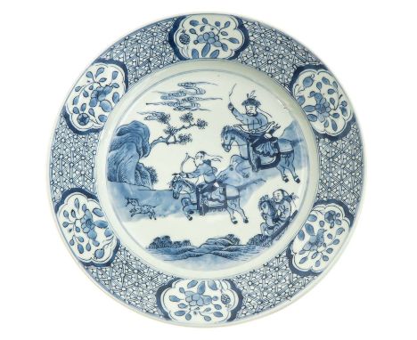 Depicting scene with hunters on horseback, Kangxi Mark and Period, 26 cm. in diameter, chip.