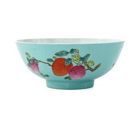 Light blue ground decorated with peaches, Daoguang mark, 15 cm. in diameter.