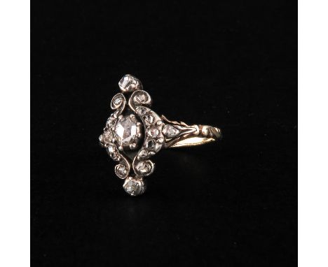 19th century silver on gold set with rose-cut diamonds ring size 17