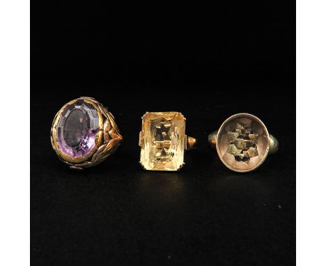 With semi-precious stones including amethyst 18 x 14 mm ring size 18