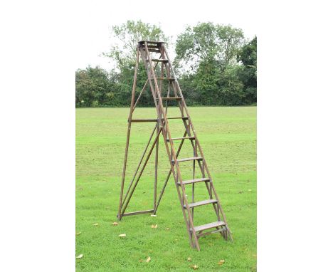 Vintage wooden nine rung step ladder