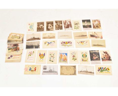 Group of assorted circa First World War silk postcards and related including Army Service Corps, USS Maryland, White Star Lin