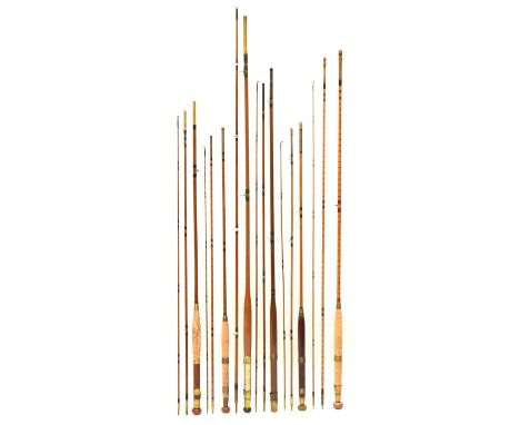 Six split cane and other fishing rods retailed by The Army &amp; Navy Store