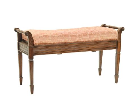 Early 20th Century duet music/piano stool with pink upholstered seat, 99cm x 55cm high 