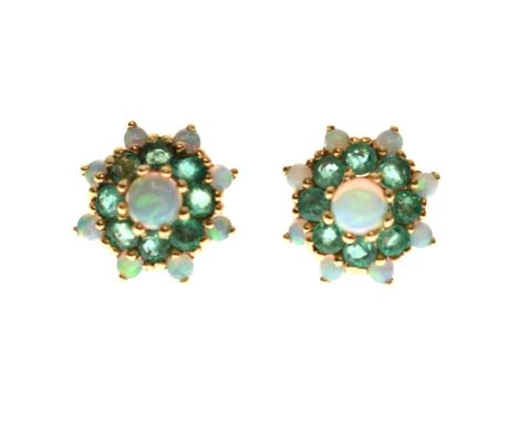 9ct gold, opal and emerald cluster ear studs, 1.4g gross approx