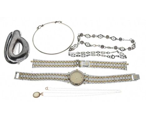 Small quantity of jewellery including an opal pendant on fine chain, a Bayanihan modernist silver brooch, silver hinged bangl
