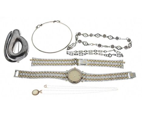 Small quantity of jewellery including an opal pendant on fine chain, a Bayanihan modernist silver brooch, silver hinged bangl