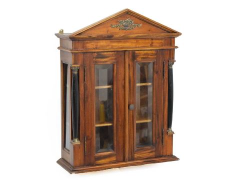 Mahogany architectural-style glazed double door wall cabinet, 50cm x 17cm x 64cm high