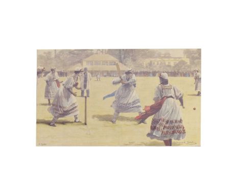 Lucien Davis/ R. Taylor - Victorian hand-coloured wood engraving - 'The English Lady Cricketers: Miss Stanley Batting', 33.5c