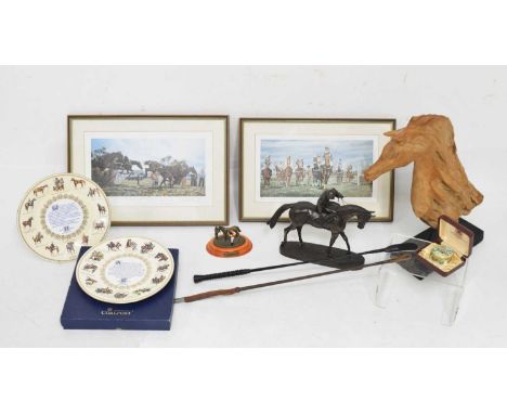 Group of horse racing memorabilia/collectables to include; Fine Birmingham Enamels Toye, Kenning &amp; Spencer box 'The First