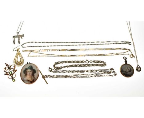 Quantity of yellow metal and other jewellery, to include an Art Nouveau-style pendant, drop earring, photographic portrait lo
