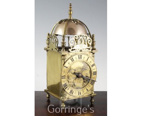 A brass lantern clock, with French two train movement, early 20th century, 29.5cm