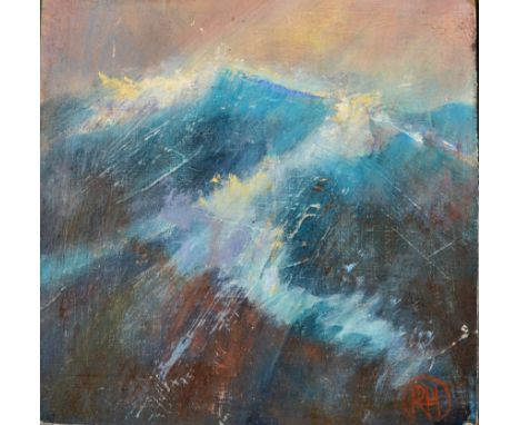 RICHARD LANNOWE HALL
Big Sea Small Painting
Mixed media
Monogrammed
Artist's label to the back 
20 x 20cm. 