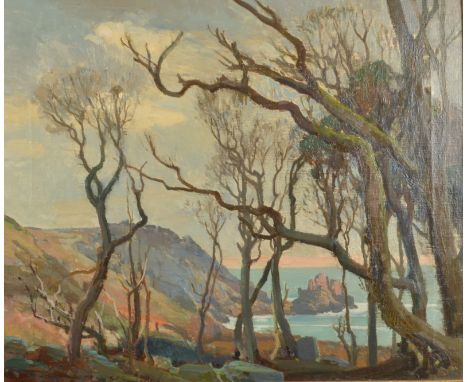 SAMUEL JOHN LAMORNA BIRCH 
Carn Boscawen from St Loy Woods
Oil on canvas
Signed 
Traces of artist's original label and a 'Fin