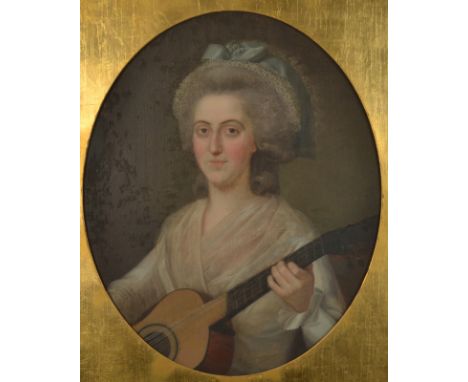 Late 18th century French School
Portrait of a lady purported to be Marie Antoinette she plays a 9 string baroque guitar and w